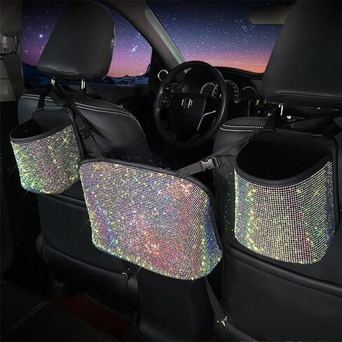 Crystal Car Organizers and Storage Purse Holder, Car Seat Back Net, Bling Diamonds Handbag Accessories for Women, Car Pet Barrier for Dogs and Kids, Multicolor in Saudi Arabia
