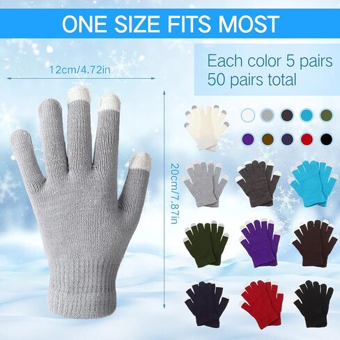 Handepo 50 Pair Knit Winter Gloves Stretchy Warm Touchscreen Gloves Multicolor for Unisex Men Women Running Cycling Driving in Kuwait