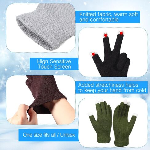 Handepo 50 Pair Knit Winter Gloves Stretchy Warm Touchscreen Gloves Multicolor for Unisex Men Women Running Cycling Driving in Kuwait