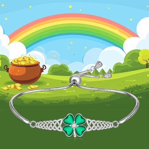 Talonior Shamrock Bracelet Four Leaf Clover Bracelet for Women St Patricks Day Sterling Silver Celtic Irish Green St. Patrick’s Day Jewelry Luck Gifts in Saudi Arabia