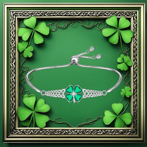 Talonior Shamrock Bracelet Four Leaf Clover Bracelet for Women St Patricks Day Sterling Silver Celtic Irish Green St. Patrick’s Day Jewelry Luck Gifts in Saudi Arabia