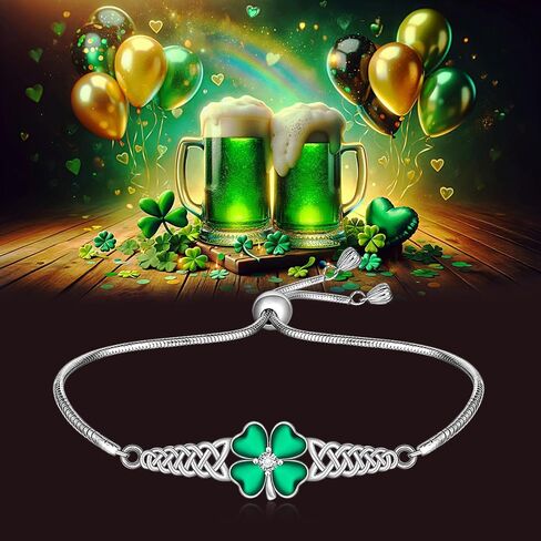 Talonior Shamrock Bracelet Four Leaf Clover Bracelet for Women St Patricks Day Sterling Silver Celtic Irish Green St. Patrick’s Day Jewelry Luck Gifts in Saudi Arabia
