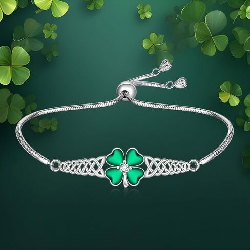 Talonior Shamrock Bracelet Four Leaf Clover Bracelet for Women St Patricks Day Sterling Silver Celtic Irish Green St. Patrick’s Day Jewelry Luck Gifts in Saudi Arabia