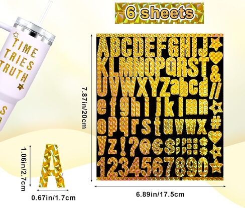 6 Sheets Vinyl Letters Stickers, Glitter Vinyl Alphabet Stickers Adhesive Letter & Number Stickers Small Letter Water Bottles Accessories Waterproof Decals for Stanley Cups Crafts Scrapbook (Colorful) in Saudi Arabia