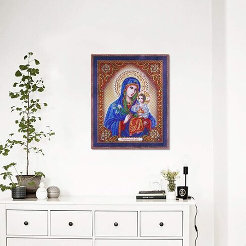 Diamond Painting DIY 5D Special Shape Rhinestones, ABEUTY Religion Christian Virgin Mary & Son of Jesus, Partial Drill Crystal Diamond Art Kits in Saudi Arabia