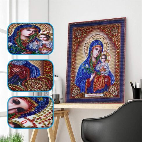 Diamond Painting DIY 5D Special Shape Rhinestones, ABEUTY Religion Christian Virgin Mary & Son of Jesus, Partial Drill Crystal Diamond Art Kits in Saudi Arabia