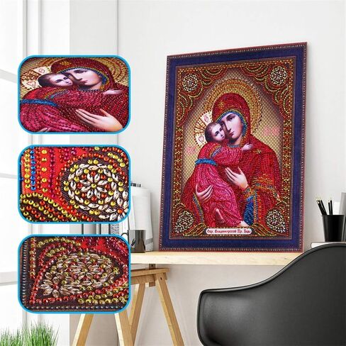 Diamond Painting DIY 5D Special Shape Rhinestones, ABEUTY Religion Christian Virgin Mary & Son of Jesus, Partial Drill Crystal Diamond Art Kits in Saudi Arabia