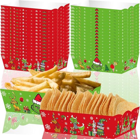 صواني طعام ورقية لعيد الميلاد، 24 قطعة، مستلزمات الحفلات للبنات والأولاد، زينة عيد الميلاد، تصميمين in Kuwait