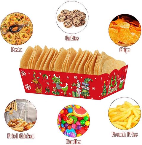 صواني طعام ورقية لعيد الميلاد، 24 قطعة، مستلزمات الحفلات للبنات والأولاد، زينة عيد الميلاد، تصميمين in Kuwait