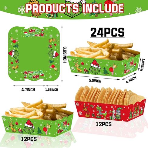 صواني طعام ورقية لعيد الميلاد، 24 قطعة، مستلزمات الحفلات للبنات والأولاد، زينة عيد الميلاد، تصميمين in Kuwait