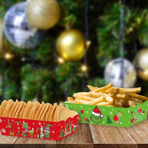 صواني طعام ورقية لعيد الميلاد، 24 قطعة، مستلزمات الحفلات للبنات والأولاد، زينة عيد الميلاد، تصميمين in Kuwait