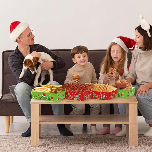 صواني طعام ورقية لعيد الميلاد، 24 قطعة، مستلزمات الحفلات للبنات والأولاد، زينة عيد الميلاد، تصميمين in Kuwait