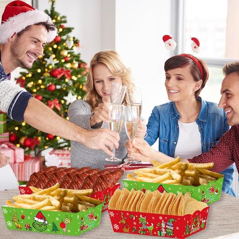 صواني طعام ورقية لعيد الميلاد، 24 قطعة، مستلزمات الحفلات للبنات والأولاد، زينة عيد الميلاد، تصميمين in Kuwait