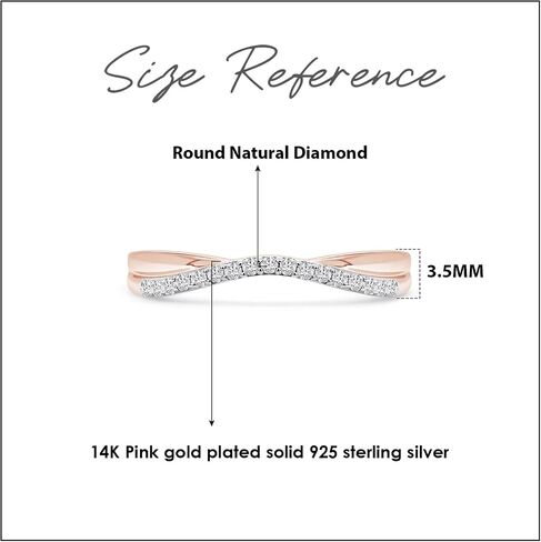 1/10 Carat Round Cut White Natural Diamond & Lab Created Moissanite Twist Contour Enhancer Guard Band Ring Jewelry for Women in 14K Gold Over Sterling Silver (0.10 Cttw) in Saudi Arabia