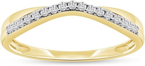 1/10 Carat Round Cut White Natural Diamond & Lab Created Moissanite Twist Contour Enhancer Guard Band Ring Jewelry for Women in 14K Gold Over Sterling Silver (0.10 Cttw) in Saudi Arabia