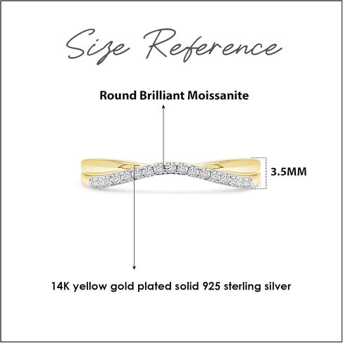 1/10 Carat Round Cut White Natural Diamond & Lab Created Moissanite Twist Contour Enhancer Guard Band Ring Jewelry for Women in 14K Gold Over Sterling Silver (0.10 Cttw) in Saudi Arabia