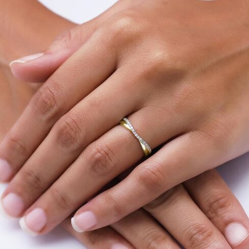 1/10 Carat Round Cut White Natural Diamond & Lab Created Moissanite Twist Contour Enhancer Guard Band Ring Jewelry for Women in 14K Gold Over Sterling Silver (0.10 Cttw) in Saudi Arabia