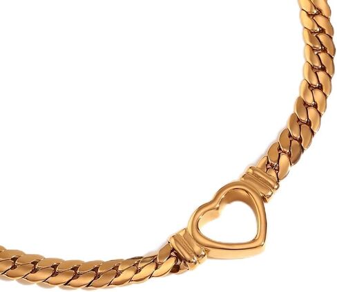Luana Gold Plated Hollow Out Heart Choker Necklace - Women Stainless Steel Chain Necklace in Saudi Arabia