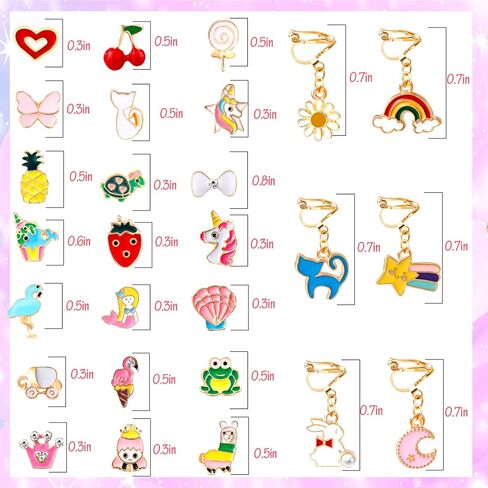 Clip On Earrings for Girls 20/30/40 Pairs Hypoallergenic Clip on Earrings for Kids Cute Animal Earrings for Little Girls Jewelry Set Party Favor Gift in Kuwait