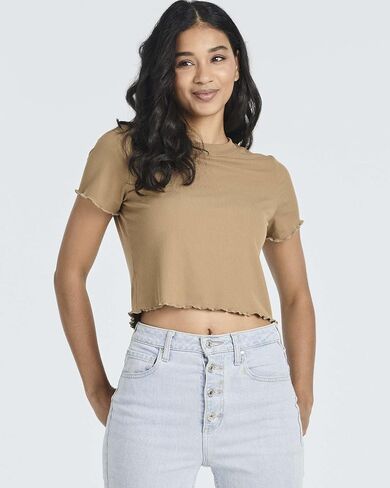 Real Essentials 4 Pack:Women's Lettuce Trim Ribbed Knit Short Sleeve Crop Tops Shirts Casual Summer Going Out T-Shirts in Saudi Arabia