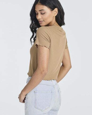 Real Essentials 4 Pack:Women's Lettuce Trim Ribbed Knit Short Sleeve Crop Tops Shirts Casual Summer Going Out T-Shirts in Saudi Arabia