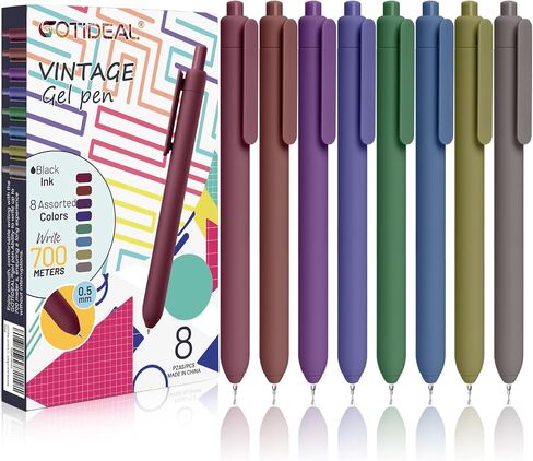 GOTIDEAL Gel Pens, 8 Pcs 0.5mm Quick Dry Black Ink Pens, Fine Point Smooth Writing Pen, No Bleed & Smear, Retractable Aesthetic Journaling Cute Pens for School Office Supplies for Man Women(Morandi) in Saudi Arabia