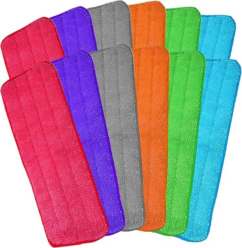 Microfiber Mop Pads, 18.5 x 6.3 Inch Reusable and Washable Spray Mop Pads, Wet and Dry Household Mop Pad Replacement, Set of 12(Colorful) in Saudi Arabia