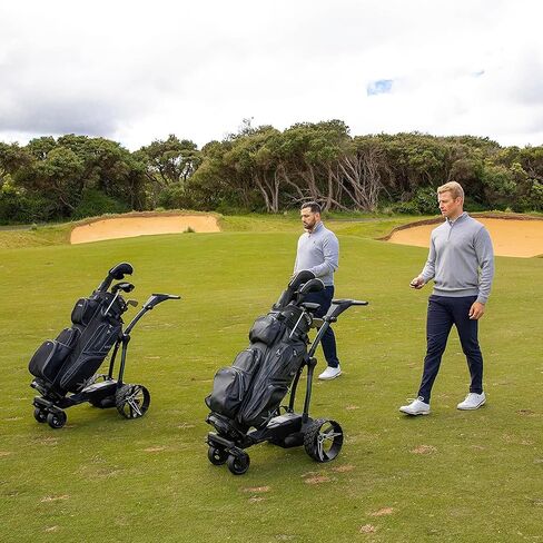 عربة جولف كهربائية MGI Navigator Ai GPS+ | بطارية ليثيوم 36 فتحة مع جهاز تحكم عن بعد | حزمة تحتوي على منشفة كبيرة جدًا من PlayBetter، وحامل مشروبات، وحامل مظلة، وحامل هاتف GPS، باللون الأسود in Kuwait