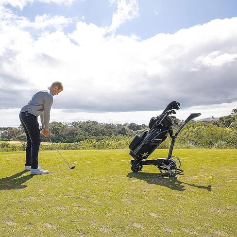 عربة جولف كهربائية MGI Navigator Ai GPS+ | بطارية ليثيوم 36 فتحة مع جهاز تحكم عن بعد | حزمة تحتوي على منشفة كبيرة جدًا من PlayBetter، وحامل مشروبات، وحامل مظلة، وحامل هاتف GPS، باللون الأسود in Kuwait