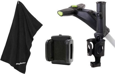 عربة جولف كهربائية MGI Navigator Ai GPS+ | بطارية ليثيوم 36 فتحة مع جهاز تحكم عن بعد | حزمة تحتوي على منشفة كبيرة جدًا من PlayBetter، وحامل مشروبات، وحامل مظلة، وحامل هاتف GPS، باللون الأسود in Kuwait