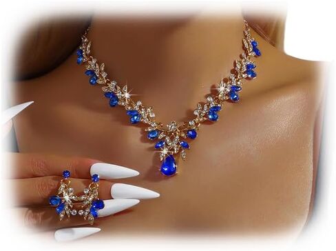 Rhinestone Flower Necklace Sets for Wedding Brides Crystal Floral Collar Necklace Earrings Set Rhinestone Statement Necklace Earrings Jewelry for Women Costume Accessories in Saudi Arabia
