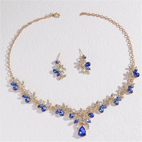 Rhinestone Flower Necklace Sets for Wedding Brides Crystal Floral Collar Necklace Earrings Set Rhinestone Statement Necklace Earrings Jewelry for Women Costume Accessories in Saudi Arabia
