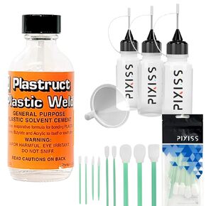 Plastruct Plastic Weld with 3 Pixiss Needle Tip Bottles, Small Funnel, and Pixiss Swabs – Ultimate Plastic Cement and Adhesive Kit for Model Building, Repairs, and Craft Projects