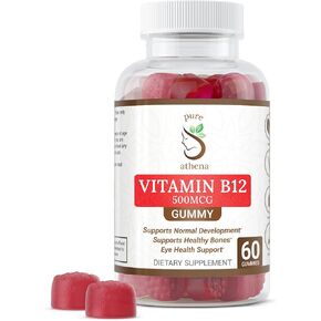 Vitamin B12 Gummy Energy Vitamins - Vitamin B12 Gummies for Adults 1000mcg W/Sodium - Energy Gummies That Support Bone Health W/Immune Support - 60 Raspberry Flavored Gummies