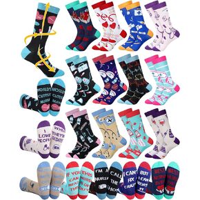 12 Pairs Funny Nurse Compression Socks for Women Men Circulation 15-25 mmHg Crew Compression Socks Novelty Cotton Doctor Nursing Gifts for Christmas Doctor Nurse Assistant Gifts