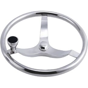 CHANGE MOORE 3-spoke 13-1/2 Inch 304 Stainless Boat Steering Wheel Universal Marine Steering Wheel Adapter fit 3/4 inch Tapered Shaft with 5/8 Inch-18 Nut and Turning Knob for Boats