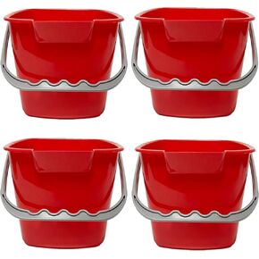 4 Pack Sanitizing Buckets, 3 Quart Square Sanitizing Bucket, Stackable Small Cleaning Pail with Handle, Detergent Buckets for Restaurant Commercial Home Kitchen Office School, Red
