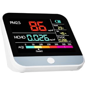 جهاز مراقبة جودة الهواء الاحترافي 13 في 1 داخلي، PM2.5/PM1/PM10/درجة الحرارة/الفورمالديهايد/الرطوبة/TVOC و6AQI مع صفارات تنبيه، محمول وسهل الاستخدام للمنزل والمكتب والمدرسة لاختبار جودة الهواء