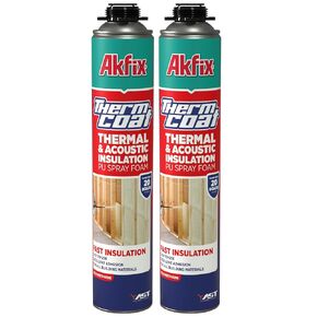 Akfix Thermcoat Spray Foam Insulation (40 Board Feet) - Wall & Attic Insulation Foam Spray, Polyurethane Expanding Foam, Closed Cell Spray Foam Insulation Kit, Gun & Cleaner NOT Included | 2 Pack