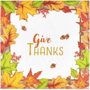 100 Fall Give Thanks Cocktail Beverage Napkins Disposable Paper Harvest Thanksgiving Maple Leave Dessert Napkin Autumn Dinner Party Supplies Tableware