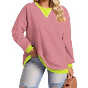 DOLNINE Plus-Size-Sweatshirts for Women Oversized Long Sleeve Tops Casual Crewneck Colorblock Pullover Tunic Shirts