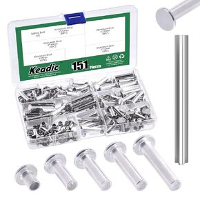 Keadic 390Pcs M4 M5 M6 Aluminum Flat Head Semi-Tubular Rivets Assortment Set, 12 Sizes Silver Tone Metal Stud Fasteners for Leather Household Automobile Industry