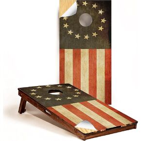 GRAPHIX EXPRESS - C290 Betsy Ross Distressed American Flag - Patriotic Cornhole Board Wrap - Laminated Weatherproof Vinyl Decal - Easy Bubble-Free Application - Stickers Dimensions: 2' x 4' - Set of 2