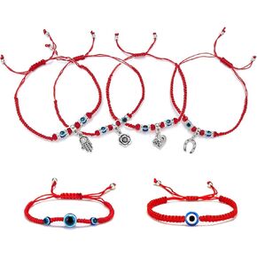 Evil Eye 7 Knot Lucky Bracelets--Evil Eye 7 Knot Lucky Bracelet Adjustable Red String Amulet, Evil Eye Bracelets with Elephant/Butterfly/Owl/Turtle/Palm/Flowers/Heart/Cat Pendent for Women Men Teen Boys Girls