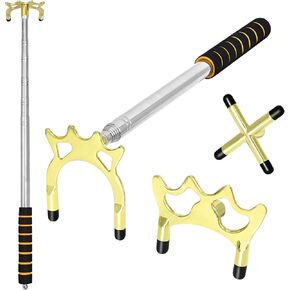 Retractable Pool Cue Bridge Stick Set with 3 Removable Brass Bridge Heads Snooker Billiards Stick Bridge Pool Table Accessories Adjustable Pool Cue Rest for Precision