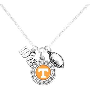 FTH Tennessee Volunteers Multi Charm Orange White & Silver Love TN Vols Football Necklace Jewelry Gift Boxed