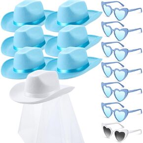 Unittype 14 Pcs Bridal Cowgirl Party Set Heart Glasses Bride Cowboy Hats for Bachelorette Party Bridal Wedding Shower