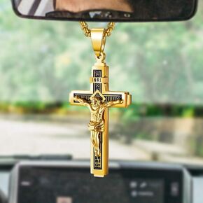 Men Cross Necklace Pendant Cross for Car Rearview Mirror Hanging Cross Charm for Car Truck Mirror Car Hanging Accessories Ornament Lord's Prayer Cross Religious Christian Gift (Mixed)