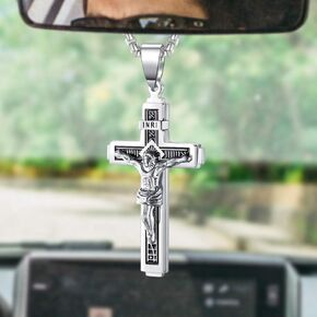 Men Cross Necklace Pendant Cross for Car Rearview Mirror Hanging Cross Charm for Car Truck Mirror Car Hanging Accessories Ornament Lord's Prayer Cross Religious Christian Gift (Mixed)