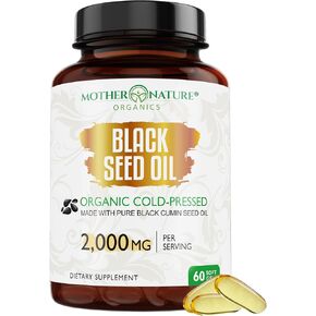 Organic Black Seed Oil 2000mg - 60 Softgel Capsules (Non-GMO) Premium Cold-Pressed Nigella Sativa - Black Cumin Seed Oil with Omega 3, 6, 9 - Darkest, Highest TQ Content…